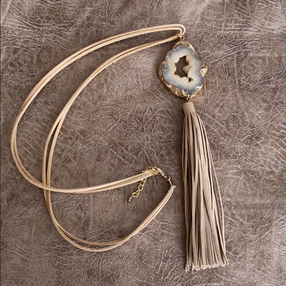 Gold and tan leather necklace